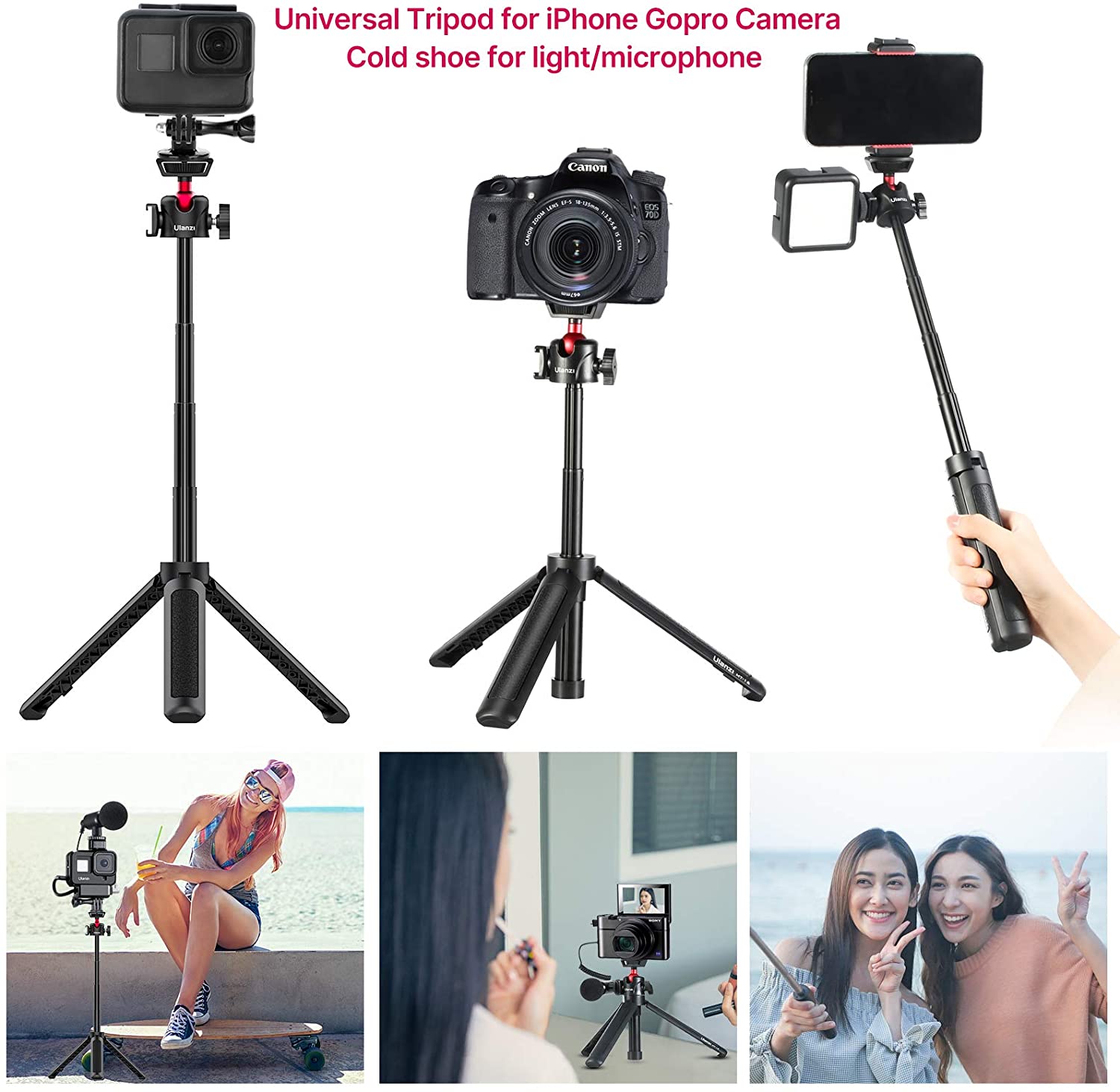 ULANZI MT-16 - HÀNG CHÍNH HÃNG - Chân Tripod tích hợp Ballhead xoay 360° dành cho Điện thoại &amp;amp; Máy ảnh