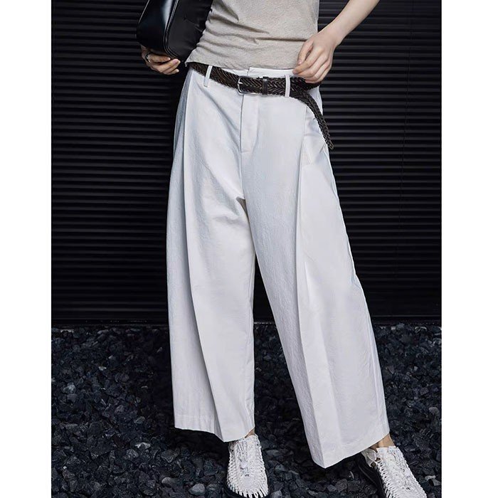 Quần ống rộng nữ cạp cao Linen bột Premium ly đắp chéo trẻ trung phong cách, chất vải Linen mềm mát xịn xò - Trắng