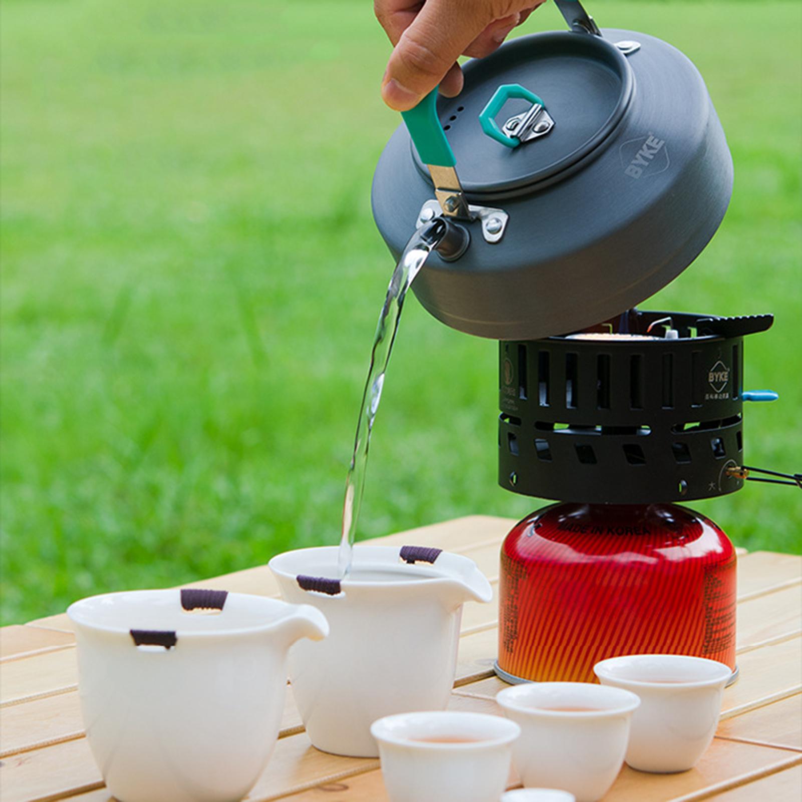 Outdoor Portable Windproof Camping Stove Piezo Ignition Gas Burner with 0.8L Water Kettle Tea Pot for Camping Hiking