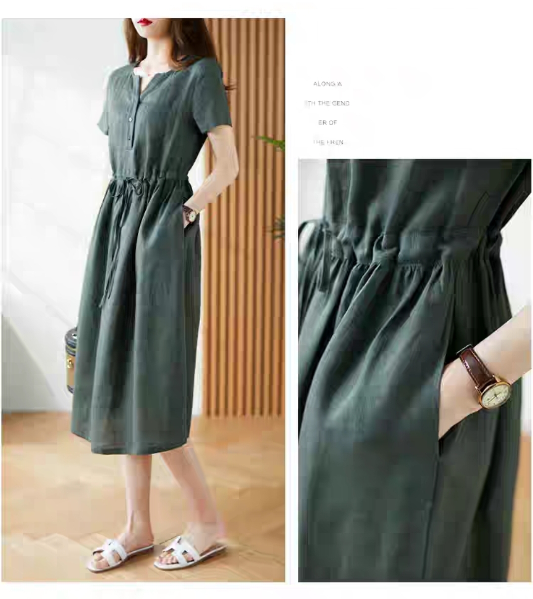 Đầm suông thiết kế mẫu mới xuân hè vải sợi Linen tự nhiên mịn mát da218