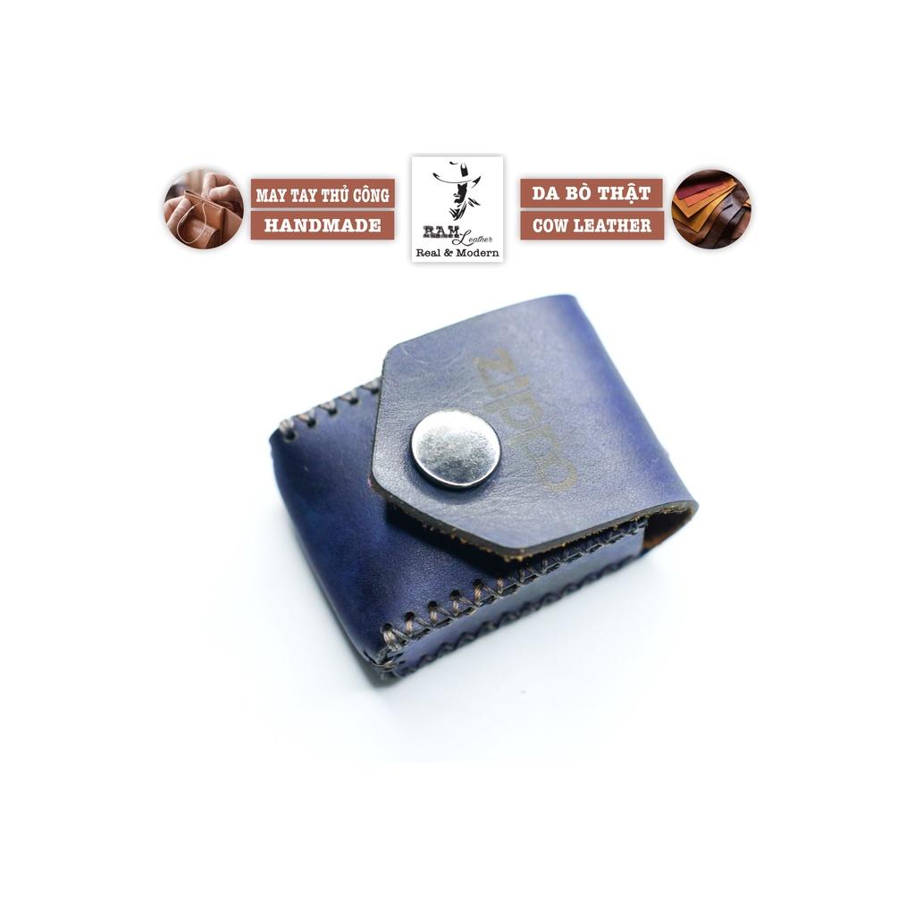 Bao da Zippo da bò thảo mộc cao cấp bền chắc nhuộm thủ công xanh dương chính hãng RAM Leather