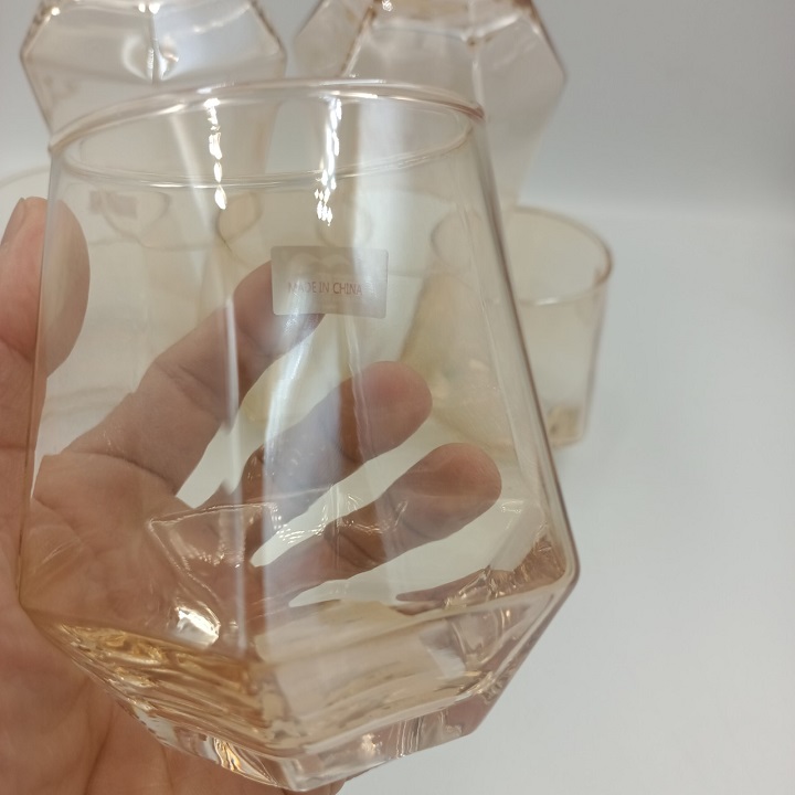 Bộ 6 Cốc Thủy Tinh Kim Cương Lục Giác Màu Vàng Chịu Nhiệt Cao Cấp