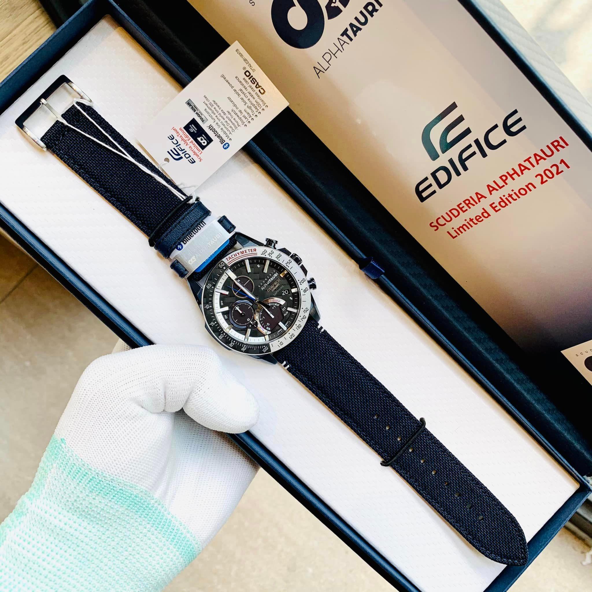 Đồng Hồ Nam Dây Vải Casio Edifice EQB-1000AT-1ADR Phiên bản giới hạn Scuderia AlphaTauri - Bluetooth - Năng lượng mặt trời | EQB-1000AT-1A