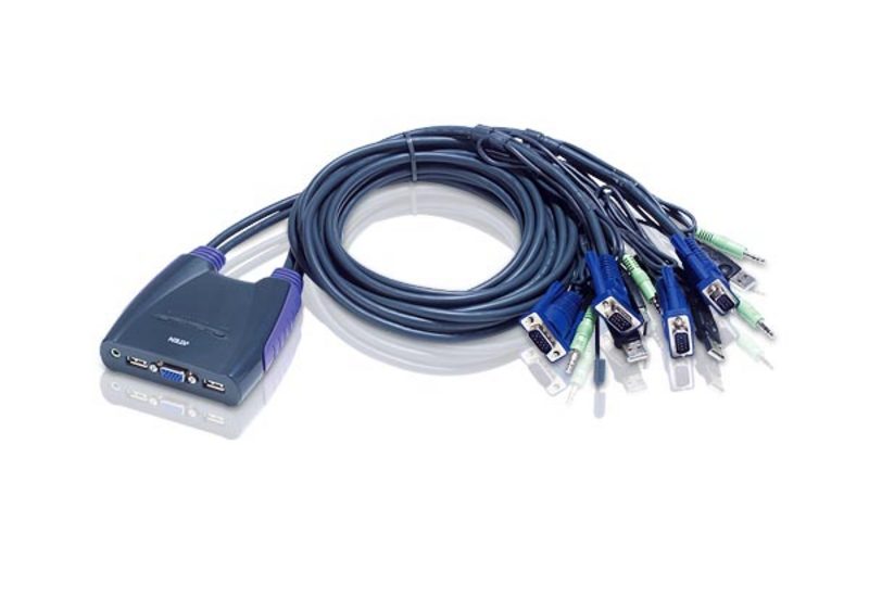 Bộ chuyển tín hiệu 4 CPU dùng chung 1 màn hình có audio, ATEN CS64US KVM Switch dạng cable - Hàng chính hãng