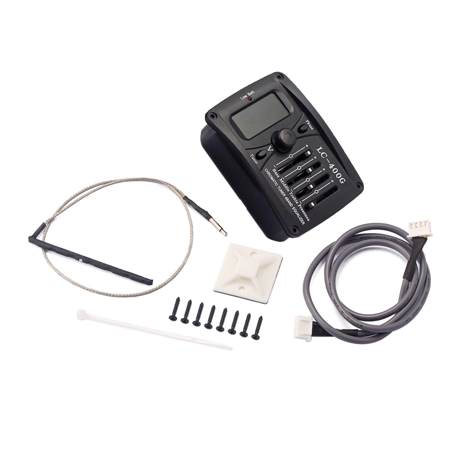 4-Band EQ Equalizer Acoustic Guitar Preamp Piezo Pickup with LCD Tuner Accs