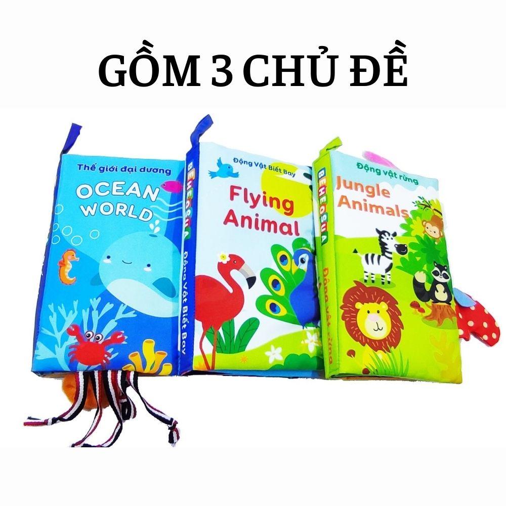 Sách vải cho bé sơ sinh 6 tháng 1 tuổi đến 2 tuổi song ngữ kích thích thị giác - Sách vải tương tác đoán đuôi con vật