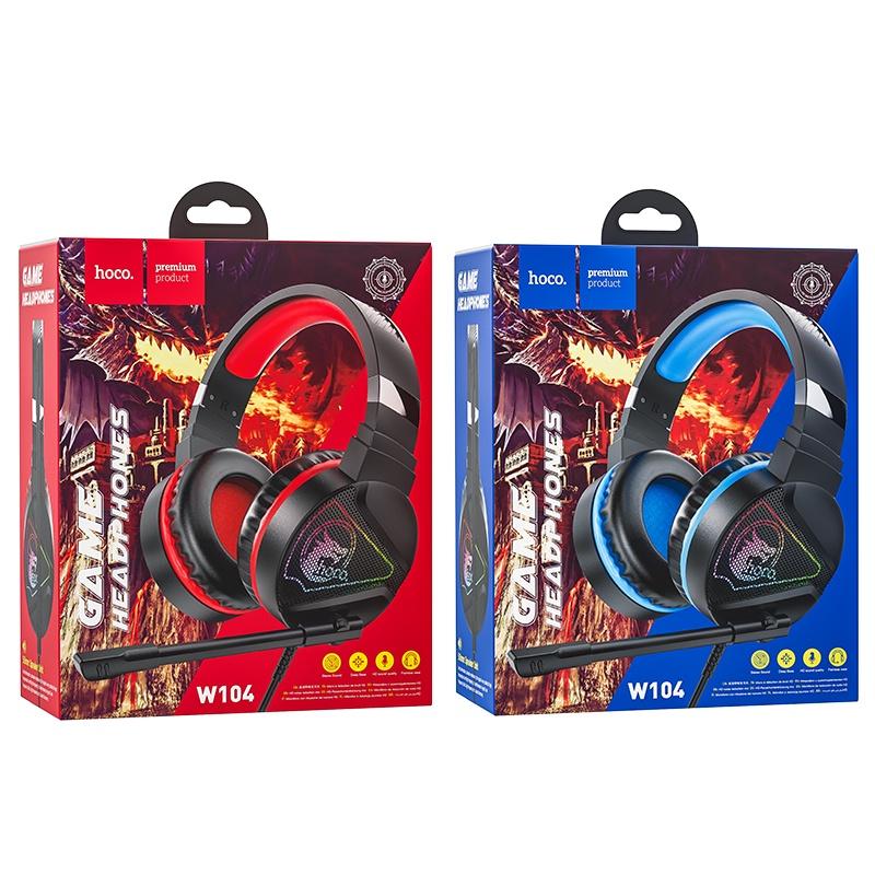 Tai nghe gaming dành cho Hoco W104 GAME led RGB - tích hợp mic và phone trên 1 jack 3.5mm (nhiều màu) - Hàng Chính Hãng