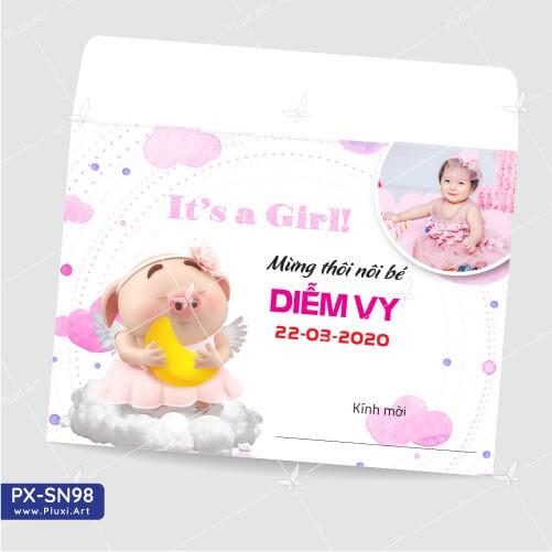 Thiệp thôi nôi – sinh nhật Heo con Pluxi