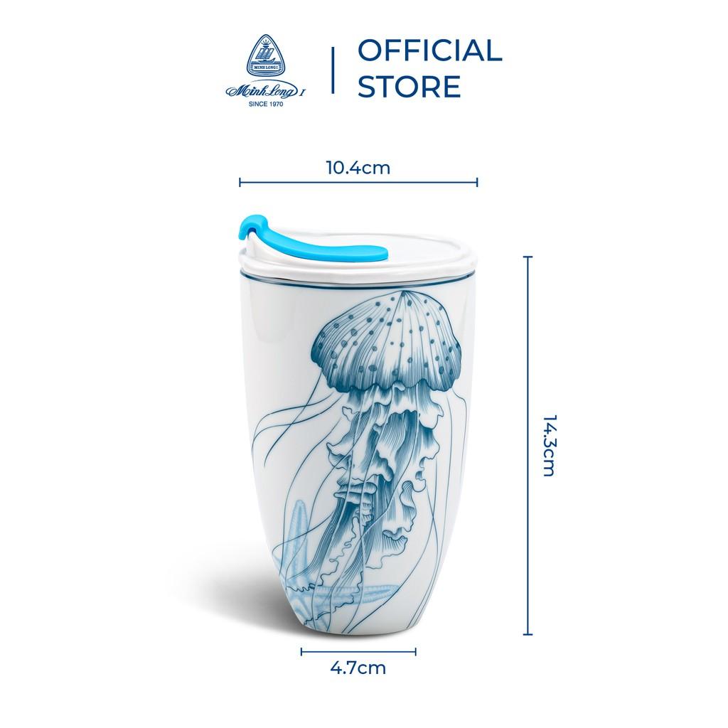 Ly sứ dưỡng sinh 0.48 L + nắp ống hút Dưỡng Sinh Đại Dương Sứ cao cấp Minh Long
