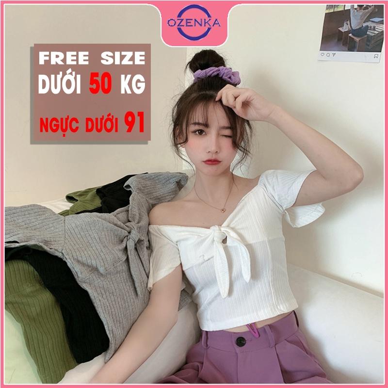 Áo croptop ngắn tay cánh tiên nữ, áo thun ôm trễ vai gợi cảm nữ tính thun gân 100% cotton đen trắng dưới 50kg