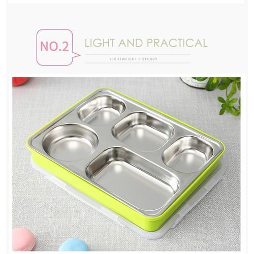 Hộp cơm inox 5 ngăn chịu nhiệt, có hộp đựng canh chống tràn tặng kèm đũa thìa inox