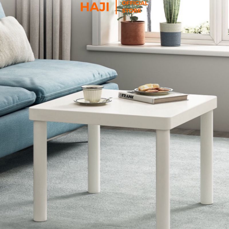 Bàn trà hình vuông, bàn decor, bàn cafe chân sắt trắng kiểu dáng hàn quốc, thương hiệu HAJI - GM110