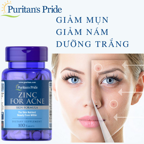 Kẽm hỗ trợ trị mụn, làm đẹp da mụn Puritan'S Pride Premium Zinc For Acne Mỹ gồm kẽm và Vitamin C, B-6, A và E - OZ Slim Store