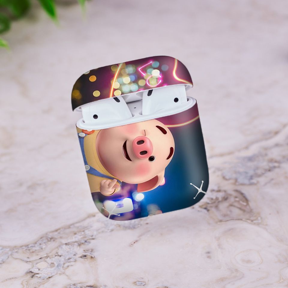 Miếng dán skin chống bẩn cho tai nghe AirPods in hình Heo con dễ thương - HEO2k19 - 036 (bản không dây 1 và 2