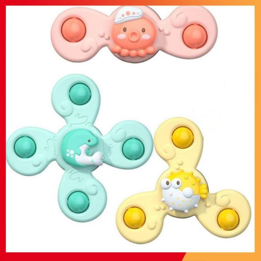 Sét 3 Con quay đồ chơi Fidget Spinner thiết kế hình động vật hoạt hình có giác hút đọc đáo dành cho các bé