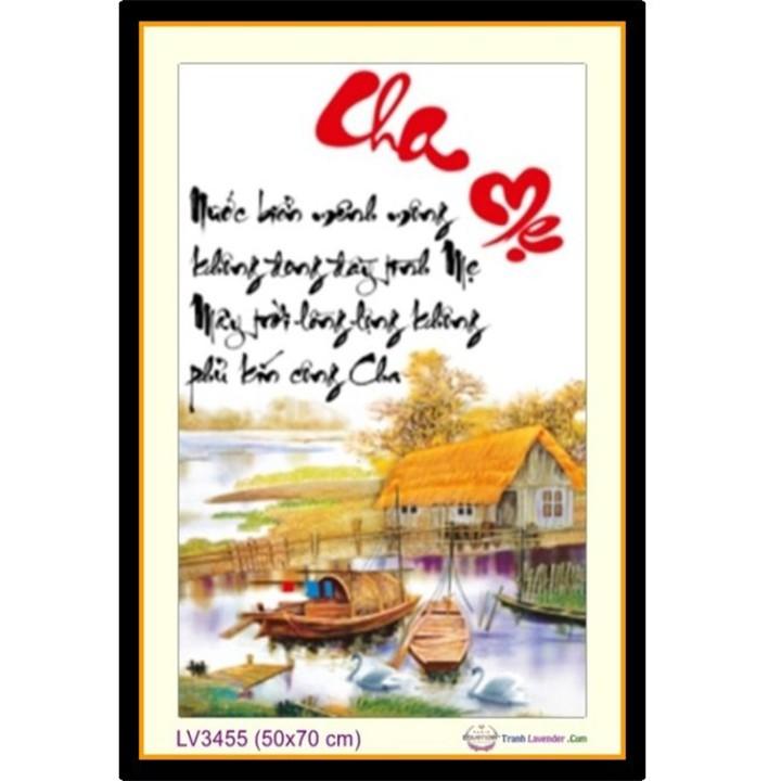 Tranh thêu cha mẹ ngôi nhà tranh LV3455 - kích thước: 50 * 70cm.
