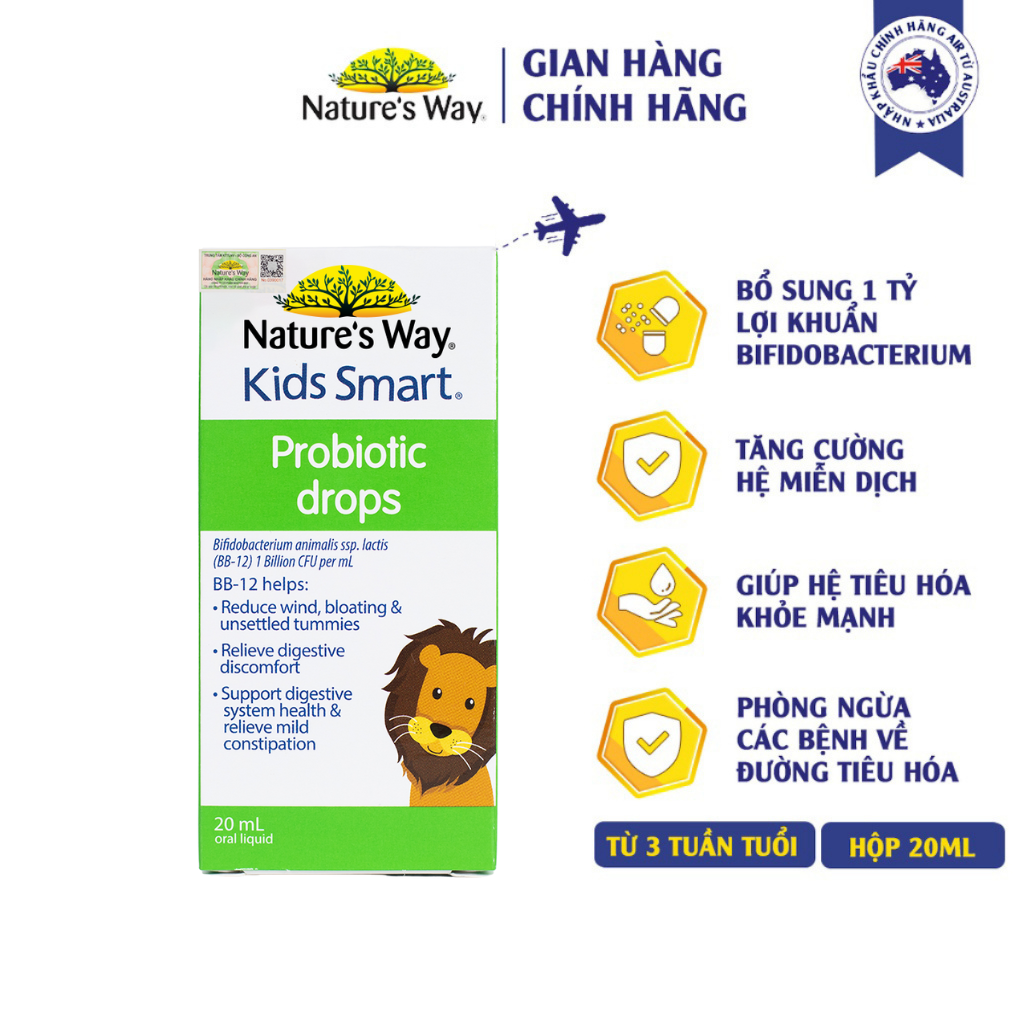 Men Vi Sinh Cho Bé Nature's Way Kids Smart Drops Probiotic Dạng Giọt Bổ Sung Lợi Khuẩn Tăng Cường Hệ Tiêu HóaCho Bé 20ml