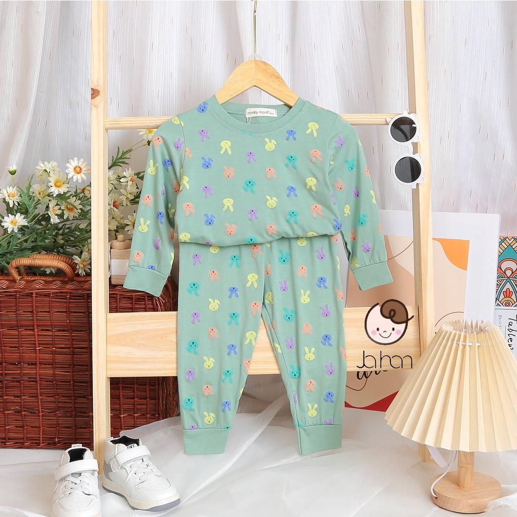 Bộ dài tay thun lạnh in thỏ Minky Mom chất mềm mịn mát cho bé trai bé gái từ 7-32kg