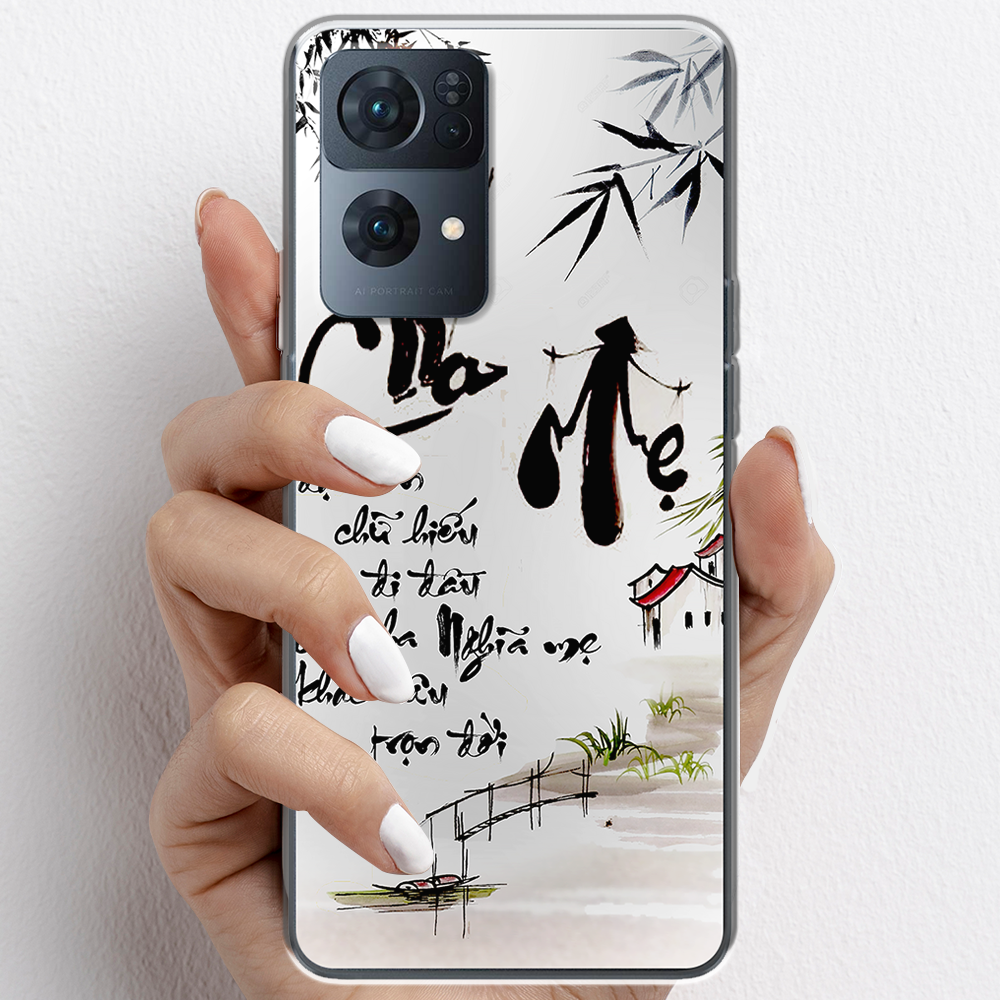 Ốp lưng cho Oppo Reno7 Pro  nhựa TPU mẫu Thư pháp cha mẹ