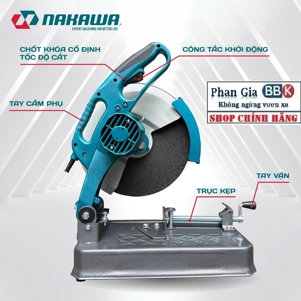 Máy Cắt Sắt 355MM NAKAWA 2900W - NK-CS2900 Dòng Công Nghiệp, Mô tơ 100% dây đồng, Bảo hành 1 năm