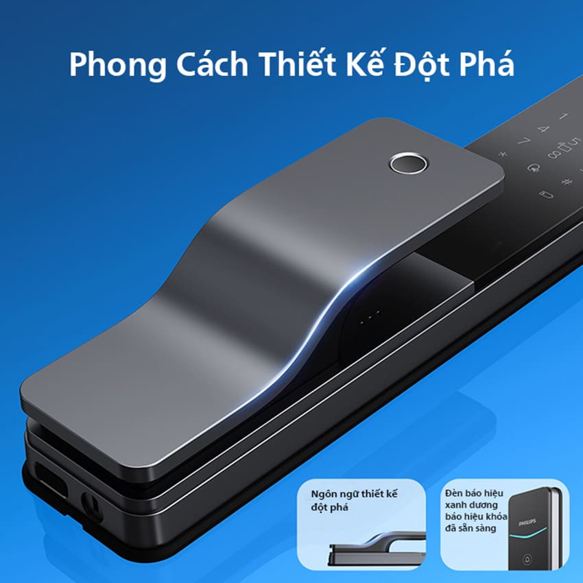 Bộ khóa cửa thông minh Gateway điều khiển từ xa, vân tay, thẻ từ, mật khẩu và chìa cơ, tích hợp kèm chuông cửa Philips DDL801-5HBS - Hàng nhập khẩu