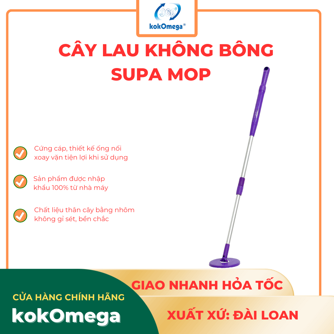 Thân Cây Lau Nhà kokOmega Supa Mop Đài Loan ( Không Bông)