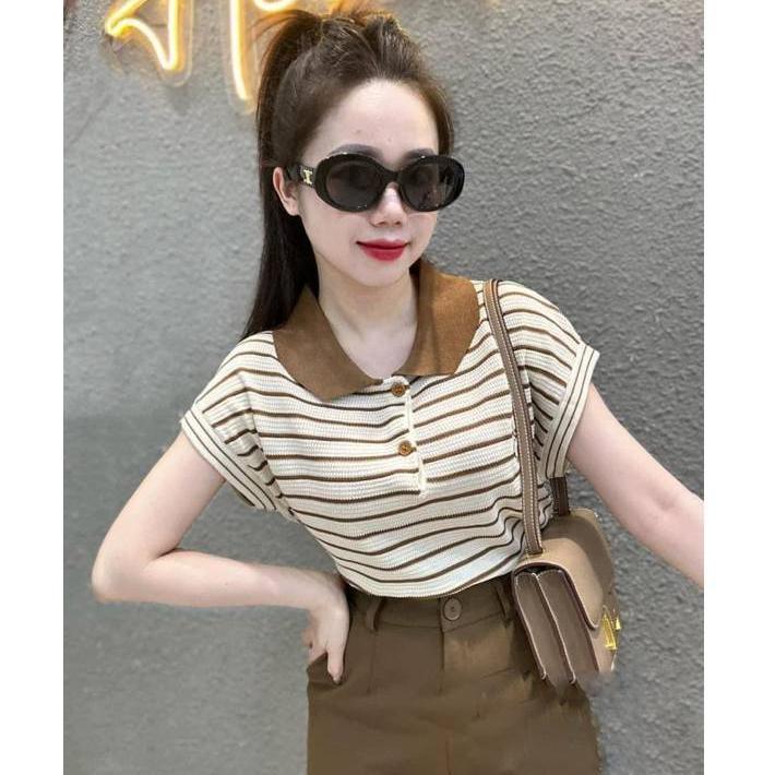 Áo len Montoghi dệt kim SỌC GÂN LOGO THỎ tay cánh dơi viền kiểu mới