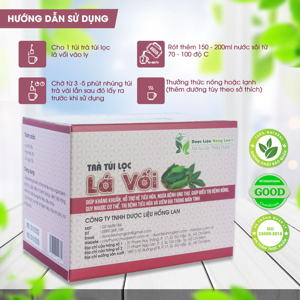 Trà Lá Vối túi lọc hộp 60g Cty Dược Liệu Hồng Lan - Giúp kháng khuẩn, hỗ trợ hệ tiêu hóa, ngừa bệnh ung thư, trị bệnh tiêu hóa và viêm đại tràng mãn tính,...
