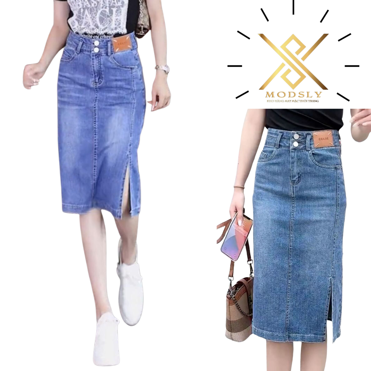Chân váy Lửng Jean Tôn Dáng MODSLY Trẻ trung Năng Động JA001