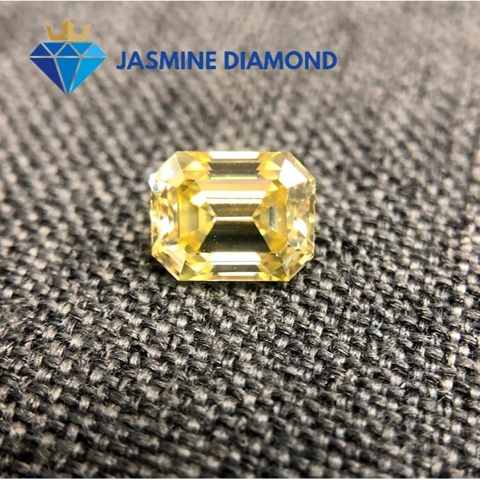 Kim cương nhân tạo Mỹ Moissanite giác cắt Emerald vàng vivid