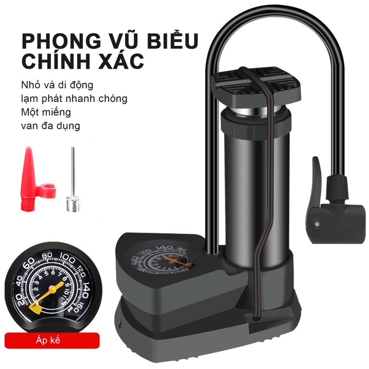 Bơm Xe Đạp Có Đồng Hồ Đo Áp Suất Hợp Kim Nhôm Loại Đạp Chân Cao Cấp - Dùng Cho Xe Đạp Xe Máy Ô Tô Trái Banh