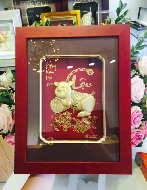 Tranh heo dát vàng (26x33cm) mẫu 03 MT Gold Art- Hàng chính hãng, trang trí nhà cửa, phòng làm việc, quà tặng sếp, đối tác, khách hàng, tân gia, khai trương 