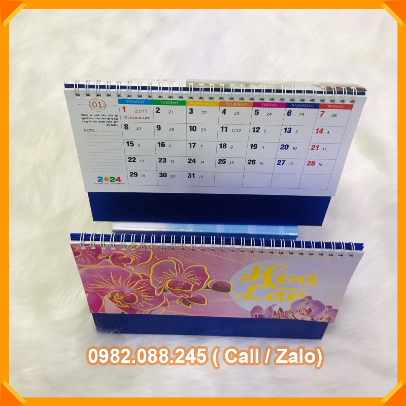 Lịch Để Bàn 2024 Họa Tiết Hoa Phong Cảnh khổ 21.5x16.5cm