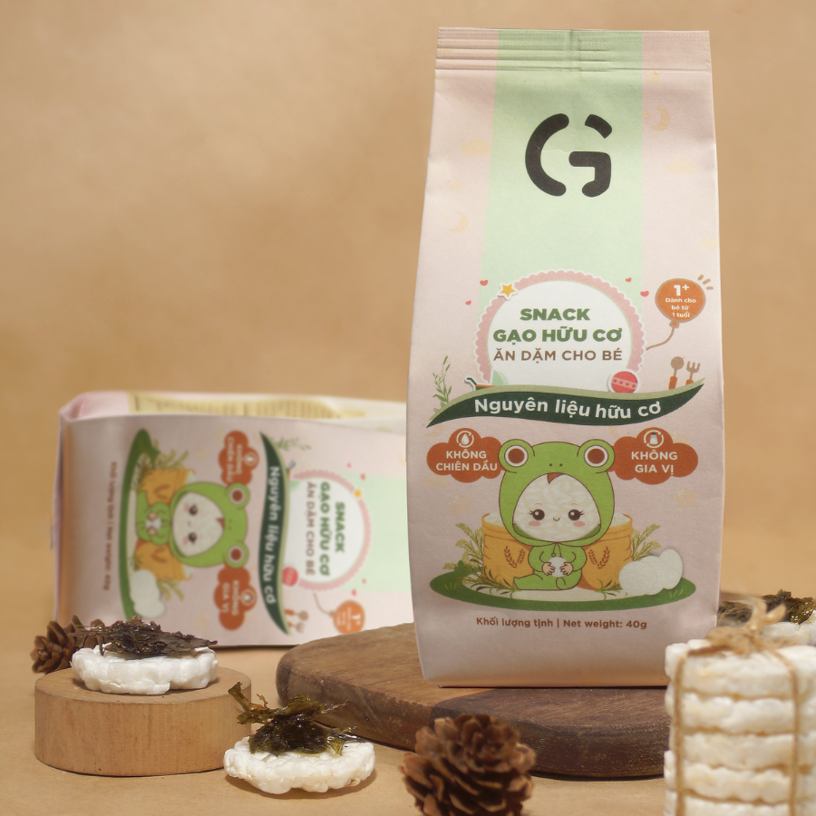 Bánh snack ăn dặm hữu cơ cho bé GUfoods - Thành phần gạo organic, Không gia vị, Dễ Tiêu hoá, Phù hợp cho bé từ 1 tuổi