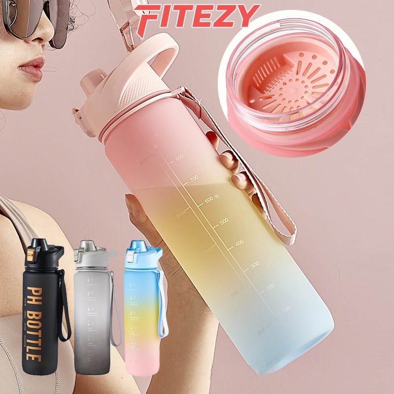 Bình Đựng Nước Màu Sắc Ready Go 1000ml Có Ống Hút Kèm Bộ Sticker Dán