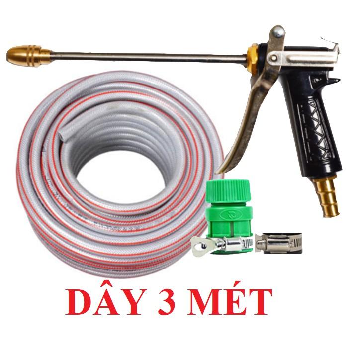 ️ Bộ dây vòi xịt nước rửa xe, tưới cây , tăng áp 3 lần, loại 3m, 5m 206318E đầu đồng, đai, nối, d.vàng