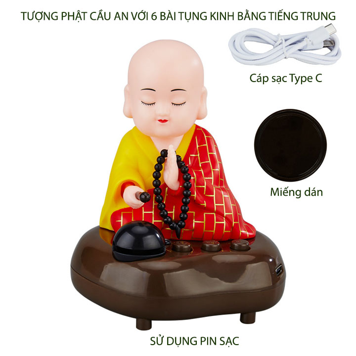 Tượng phật cầu an có loa kiêm phát 6 bài tụng kinh tiếng Trung, để trên xe ô tô, phòng thời tiện dụng