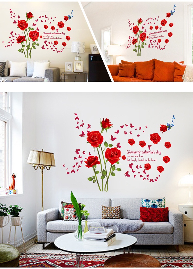 TRANH DECAL DÁN TƯỜNG 3D CAO CẤP HOA HỒNG ĐỎ -TÌNH YÊU LÃNG MẠN