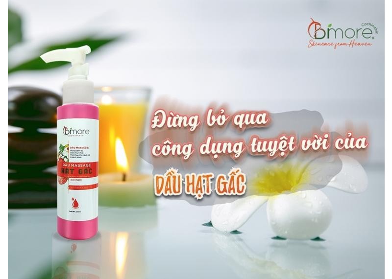 Dầu massage hạt gấc Bimore dưỡng da sáng mịn, tuần hoàn máu tốt, ngừa khô nứt nẻ
