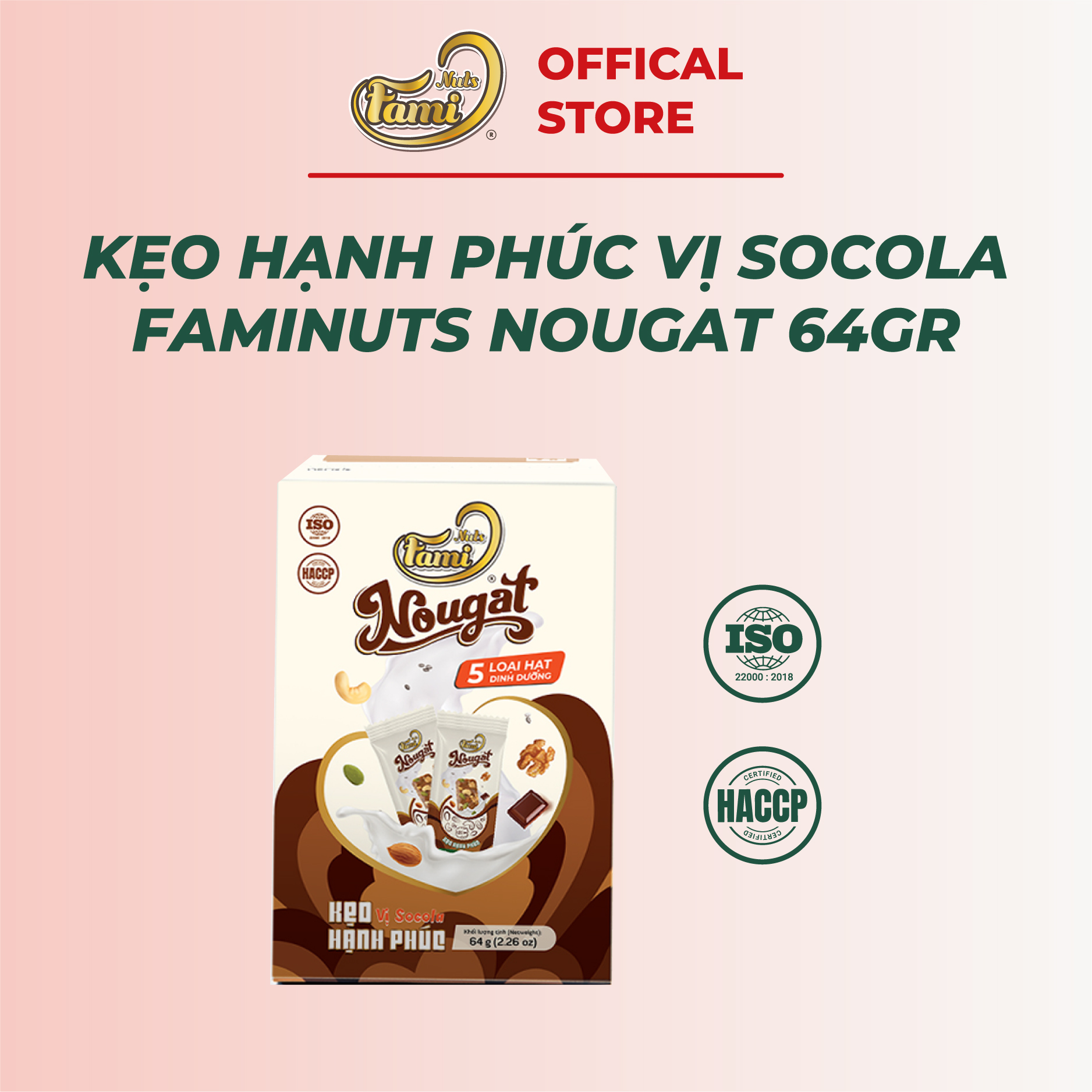 Kẹo Nougat Kẹo ít ngọt FAMINUTS - 5 Loại Hạt Vị Socola Thơm Ngon