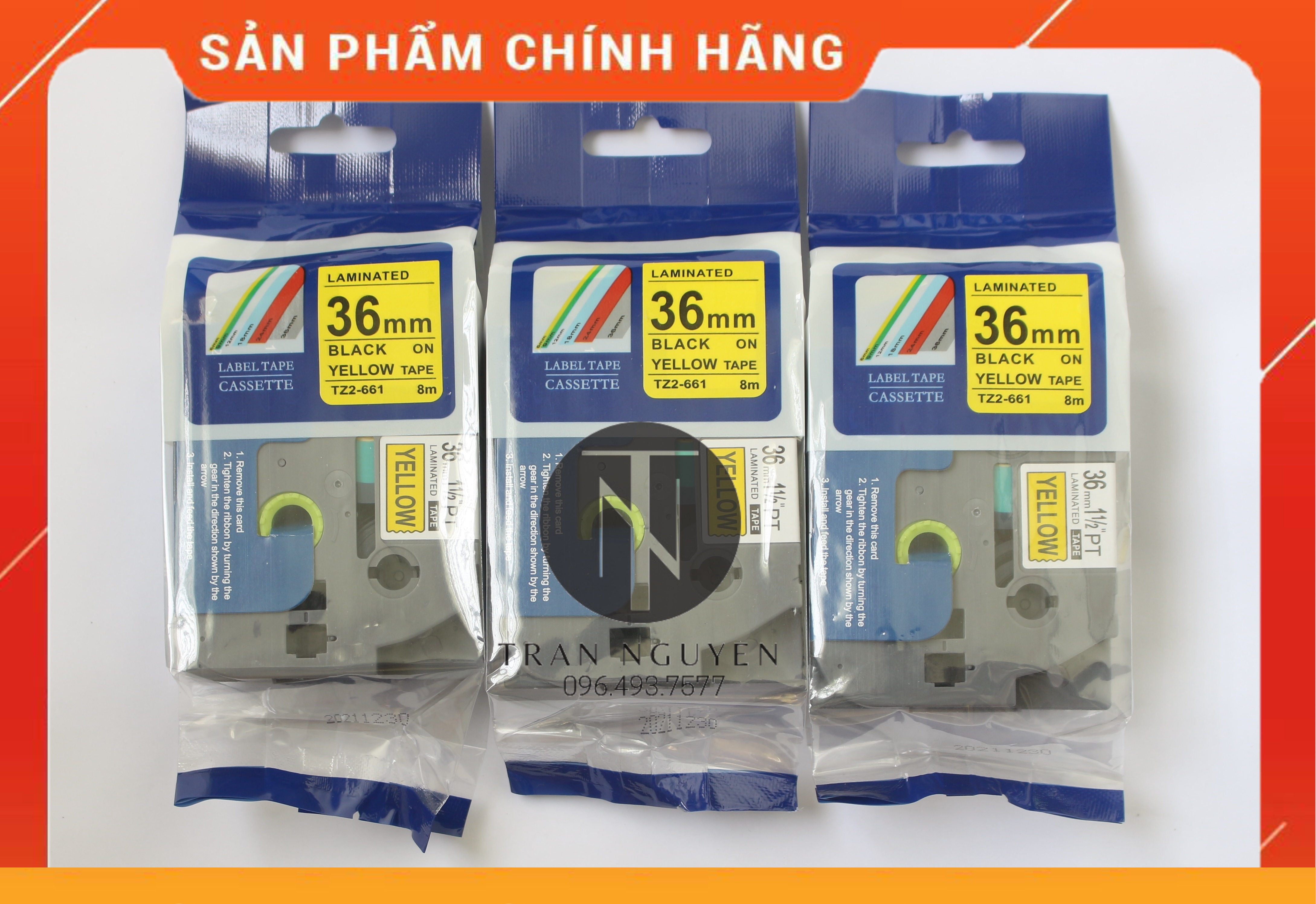 [Combo 3 hộp] Nhãn In đa lớp Tz2-661 - Đen nền vàng 36mm x 8m - Hàng nhập khẩu