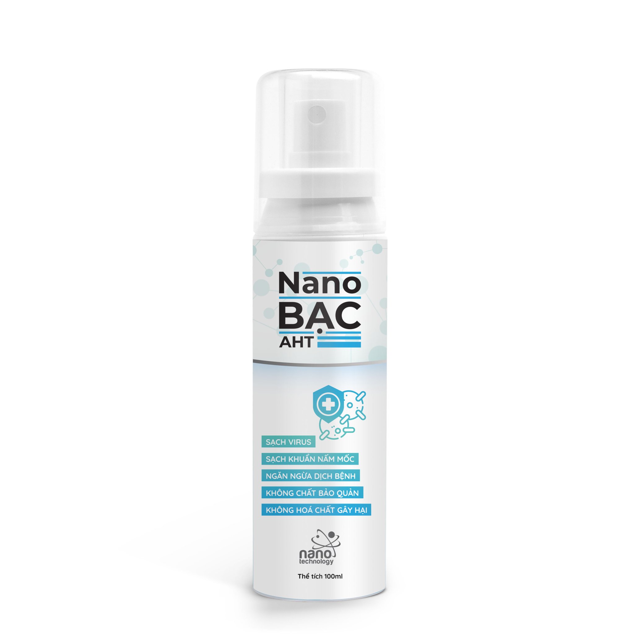 Chai xịt làm sạch virus Nano Bạc AHT 100 ml-Trắng/ Nano Silver AHT Sanitizer Spray 100 ml-White
