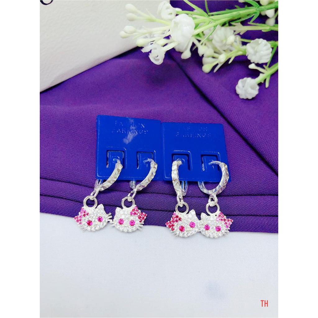 Bông tai mèo kitty bạc cho bé
