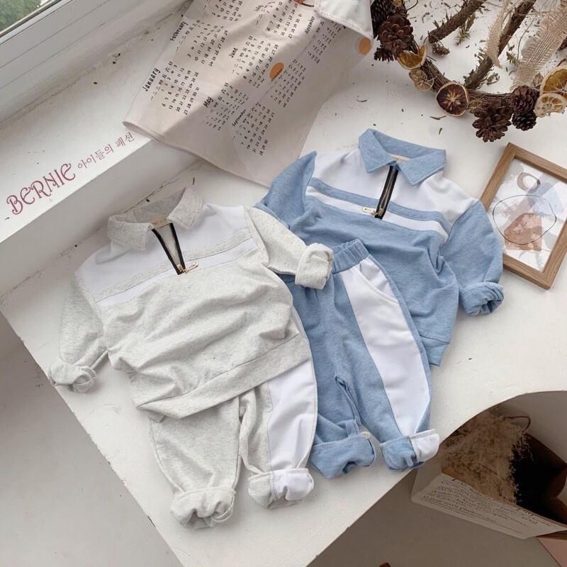 Set thể thao unisex bé trai bé gái màu xanh dương pastel