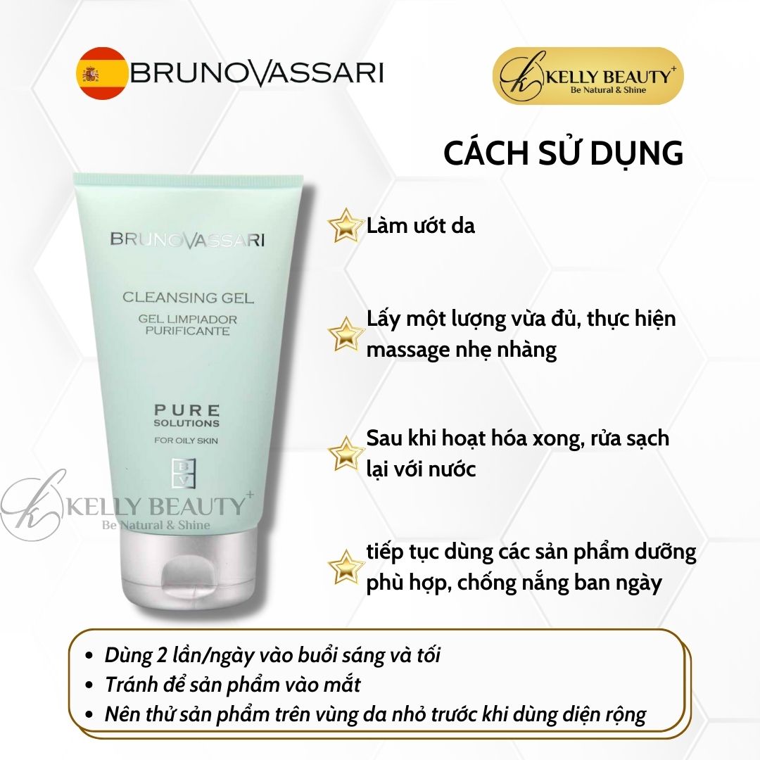Gel Rửa Mặt Cho Da Dầu Mụn Pure Solutions - Cleansing Gel - Bruno Vassari | Kelly Beauty