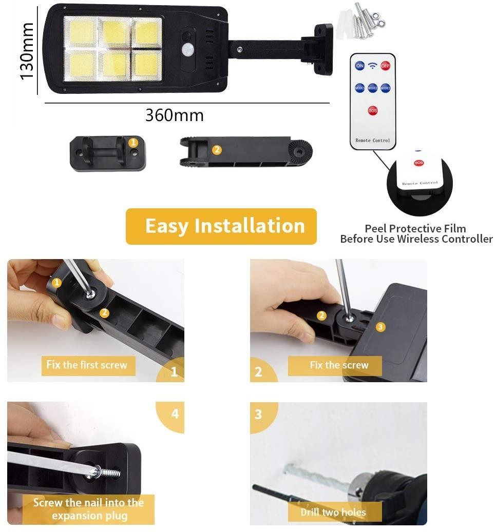 Đèn năng lượng mặt trời liền thể 120 LED COB siêu sáng (cảm biến chuyển động, cảm biến ánh sáng