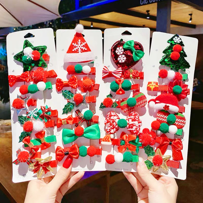 Set 5 kẹp tóc Noel đủ họa tiết đáng yêu màu xanh đỏ chủ đạo thoải mái phối đồ đi chơi Giáng sinh – NOEL004