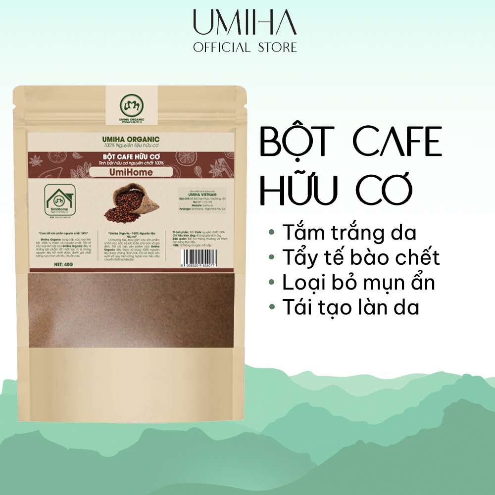 Bột Cafe hữu cơ UMIHOME nguyên chất 40G bột đắp mặt nạ, tắm trắng da, tẩy tế bào chết hiệu quả