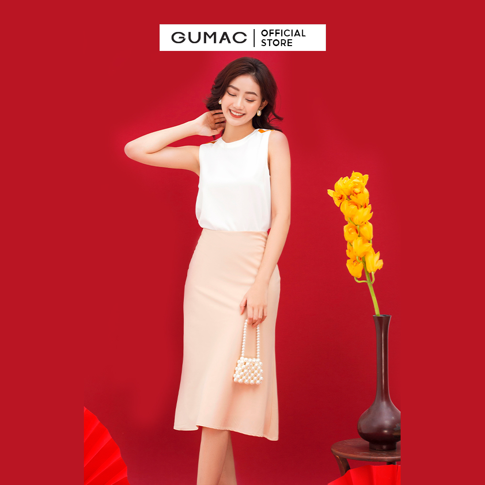 Chân váy dài GUMAC VC03034 lụa xòe lưng liền