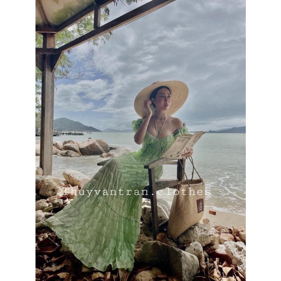 Đầm váy maxi khoét eo xốp mút ngực hồng xanh bơ trắng tay phồng Ivy.fashion đi biển dự tiệc dạo phố bigsize gợi cảm se